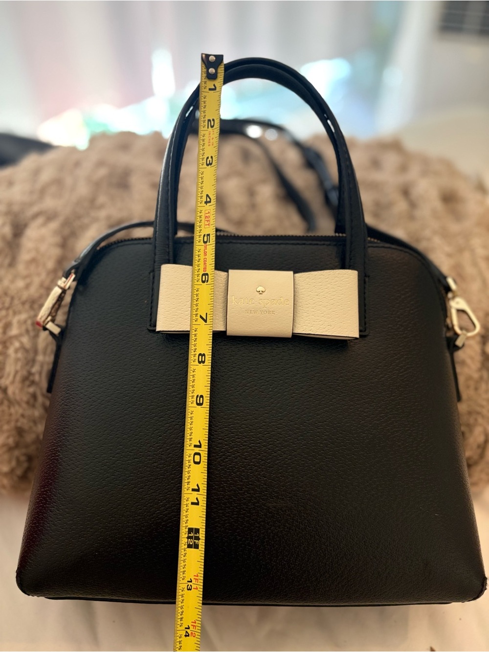Kate Spade Black structured Pebbled Leather Bow Top Handle Tote Bag